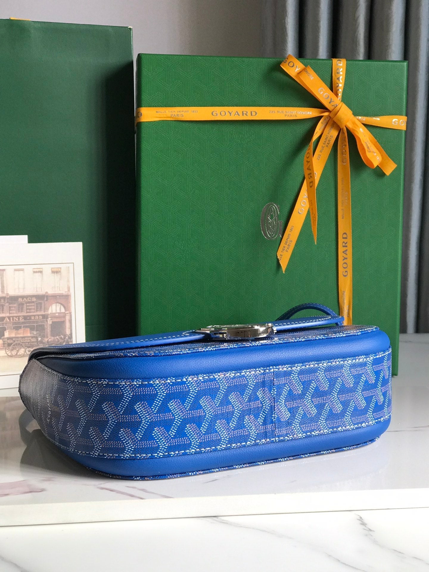 Goyard 233 Bag 25 Cm Sapphire Blue Calfskin And Goyardine Canvas 25cm