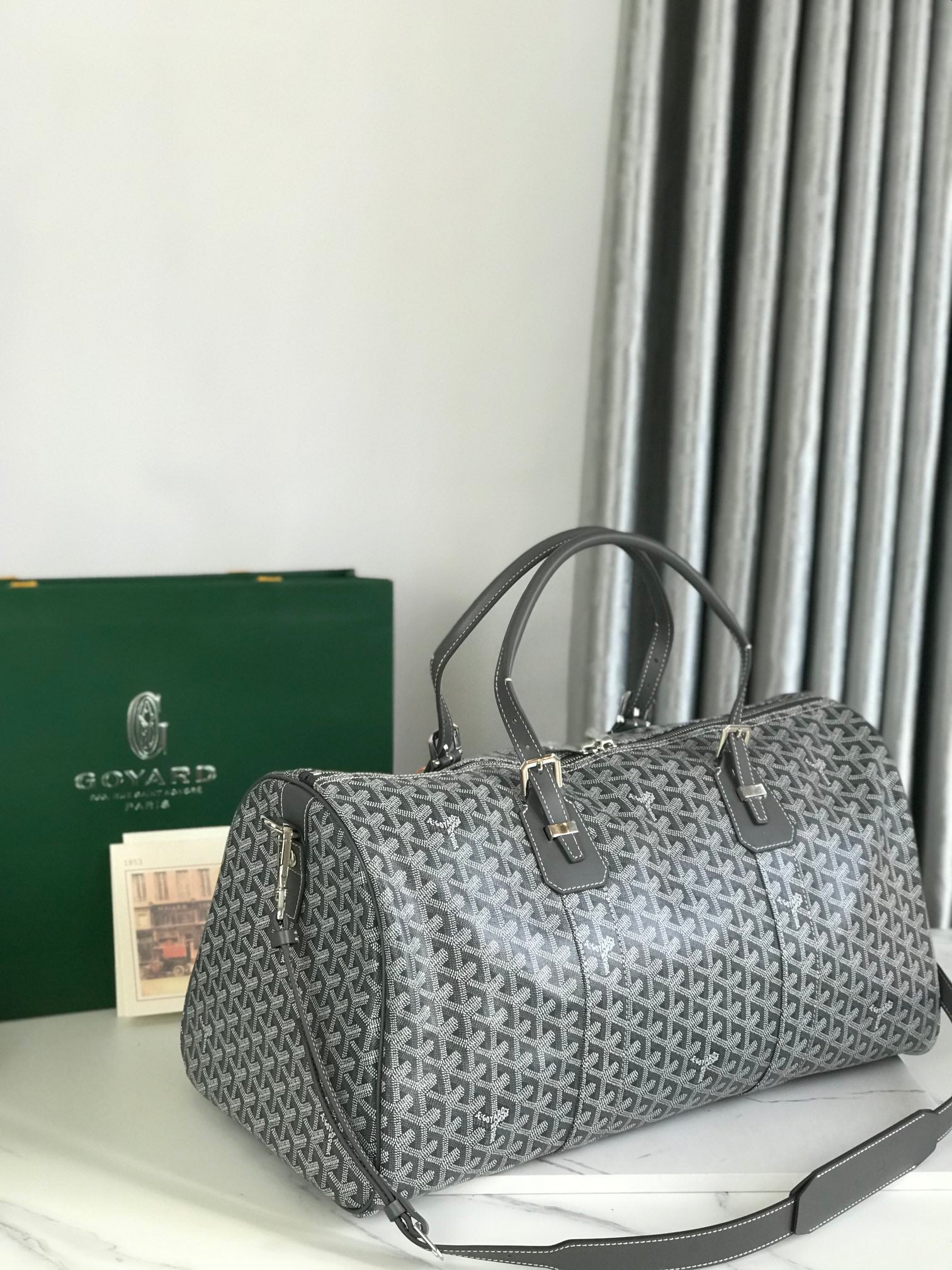 Goyard Boston 50 Bag Cm Gray Goyardine Canvas And Calfskin Trim