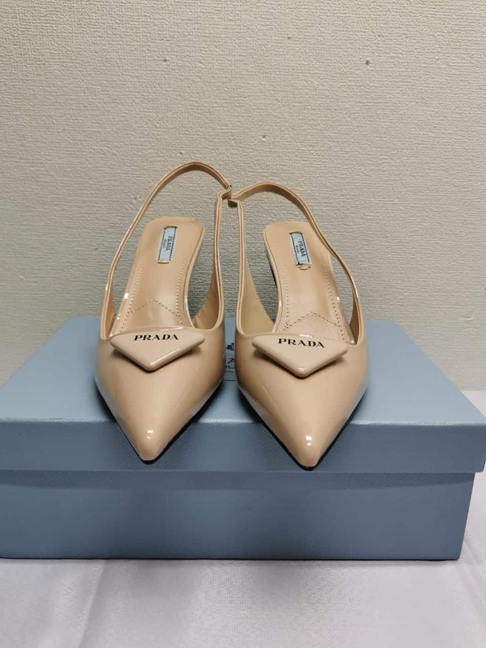 Prada Brushed Leather Slingback Pumps Beige Pink 1I901M055F0236F075