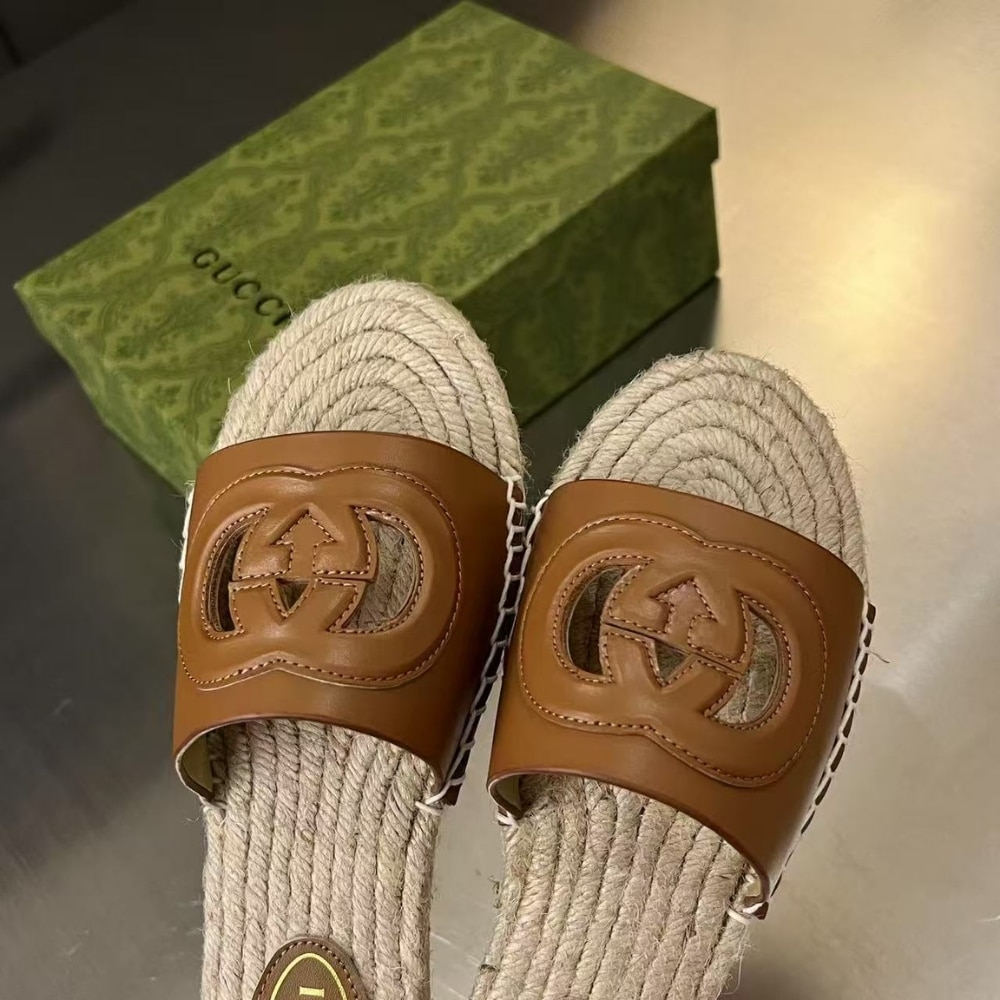 Gucci Interlocking G Cut Out Slide Espadrille Brown 725260 Us000 2535
