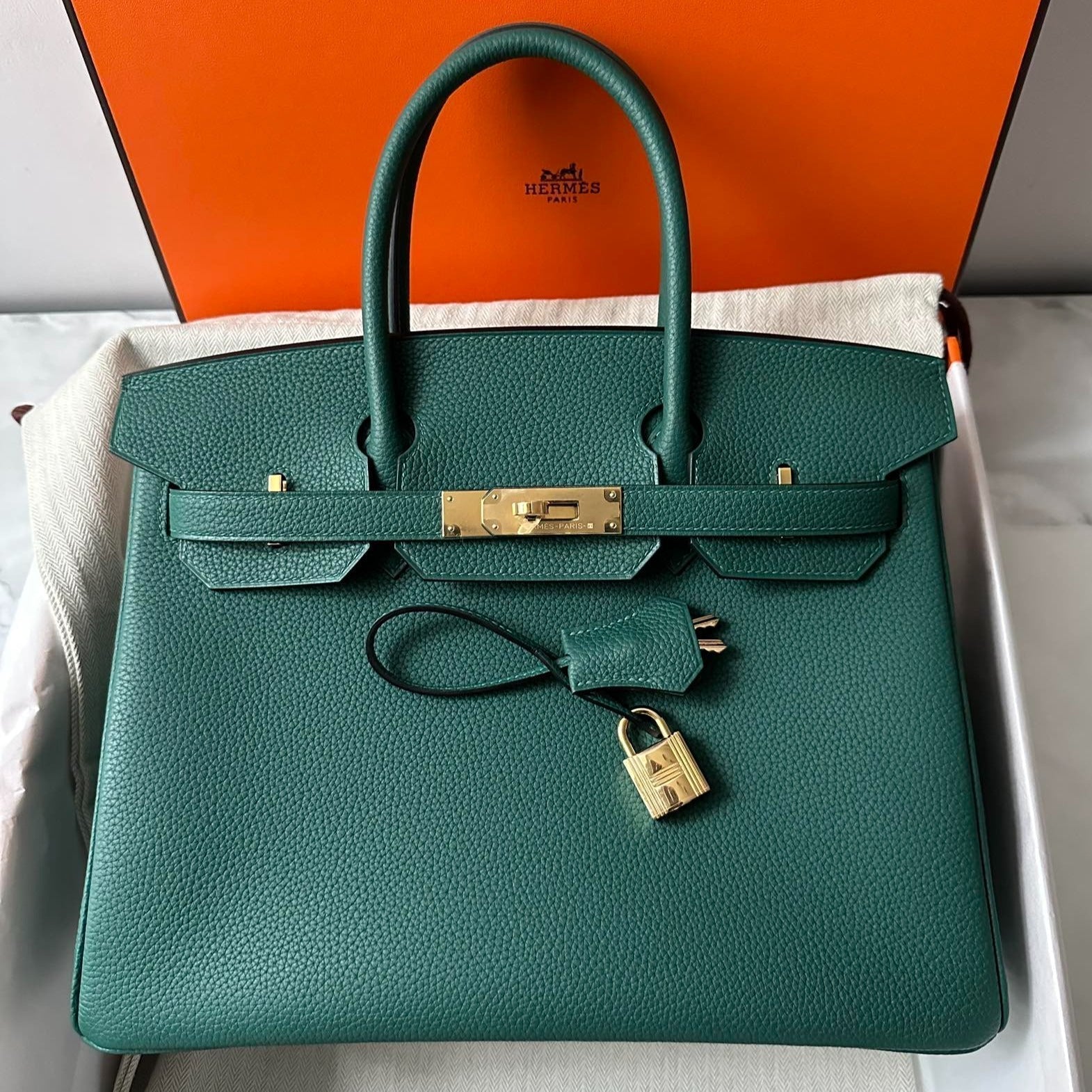 Hermes Birkin 30Cm Malachite Togo Leather Gold Hardware