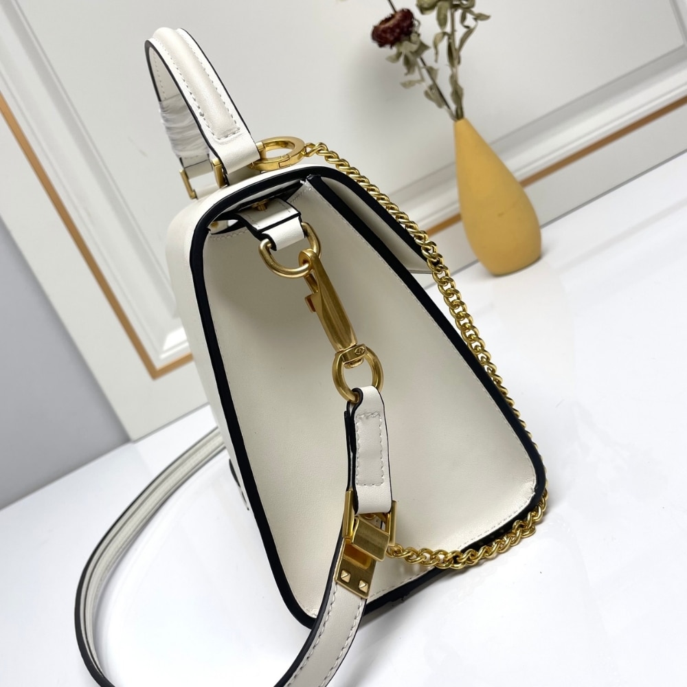 Valentino Garavani Small Vsling Wicker Handbag White 22Cm