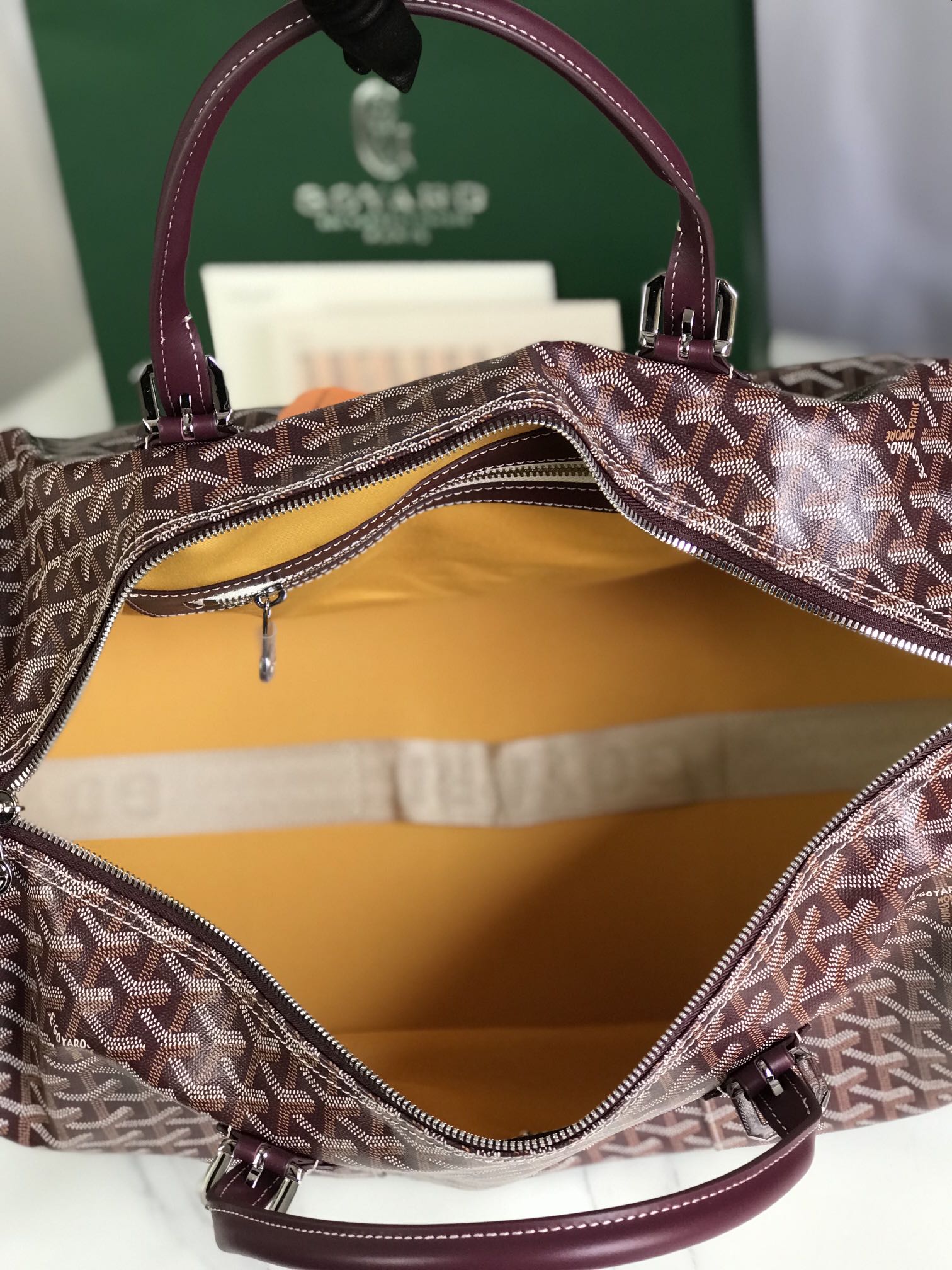 Goyard Boston 50 Bag Cm Wine Red Goyardine Canvas And Calfskin Trim