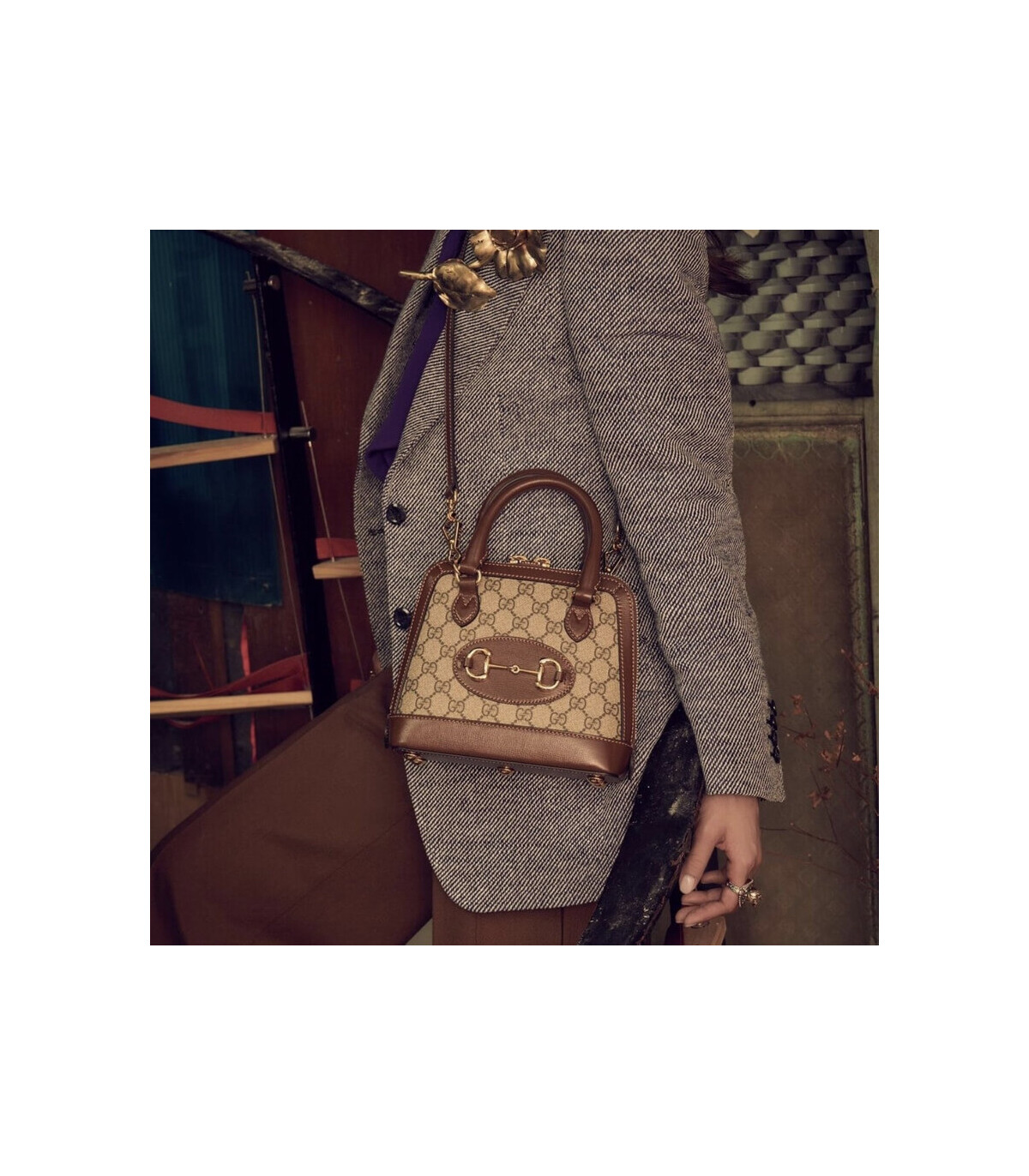 Gucci Horsebit 1955 Mini Top Handle Bag In Brown GG Supreme Canvas 20cm/ 7.9in