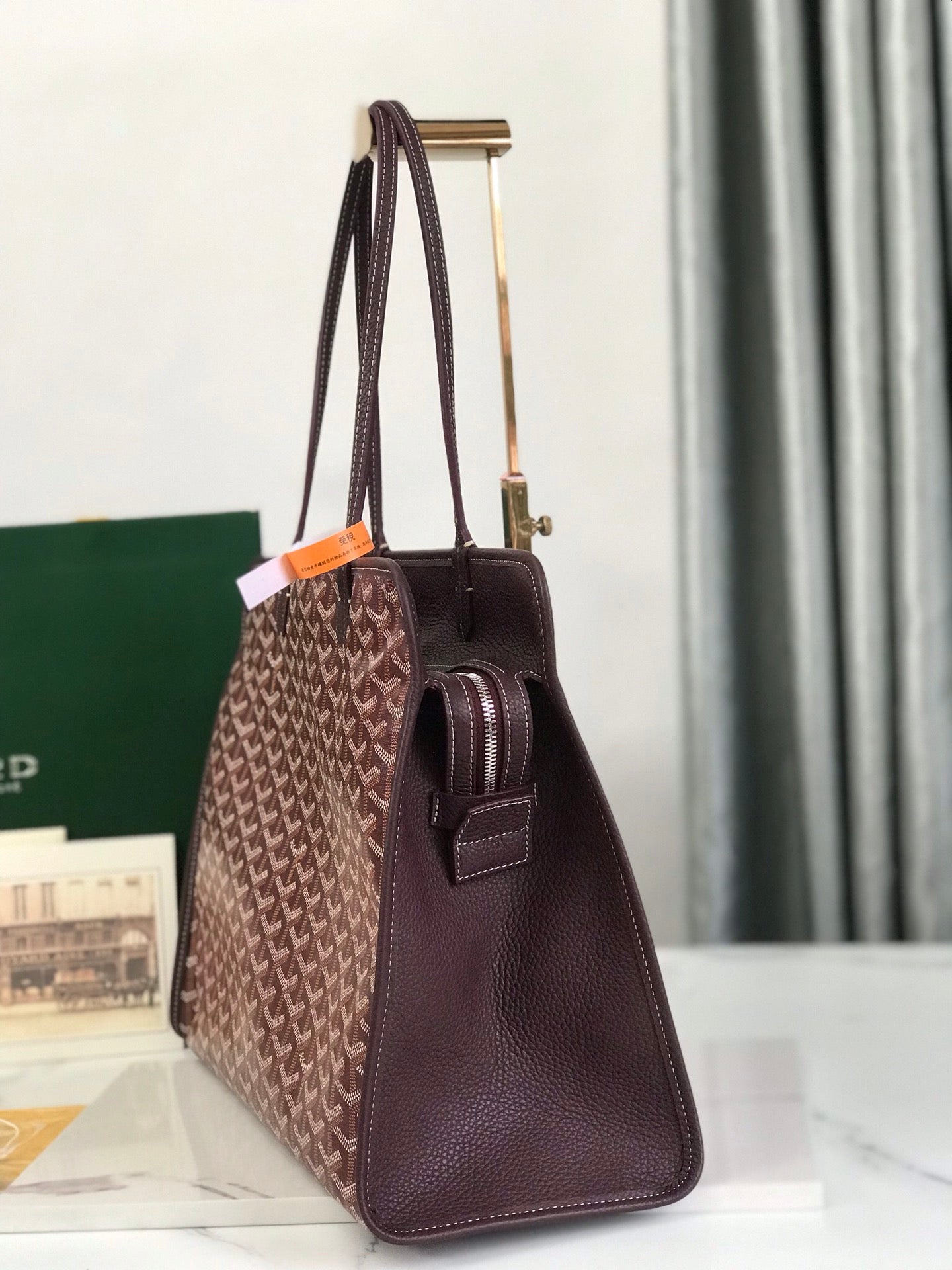Goyard Hardy Pm Bag 40 Cm Brown Goyardine Canvas And Taurillon Leather Trim