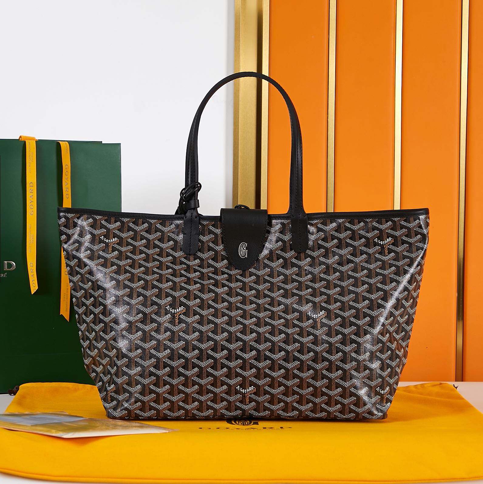 Goyard Saint Louis Pm 34Cm Black Canvas Chevroches Calfskin
