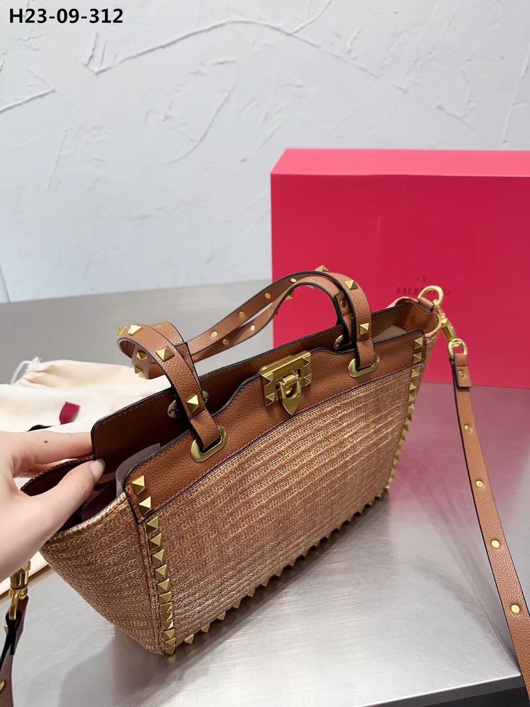 Valentino Rockstud Tote Bag Brown 28Cm