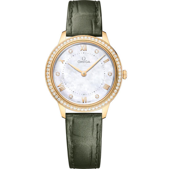 Omega De Ville Prestige 30mm White Dial with Diamonds 18k Yellow Gold Strap 434.58.30.60.55.002