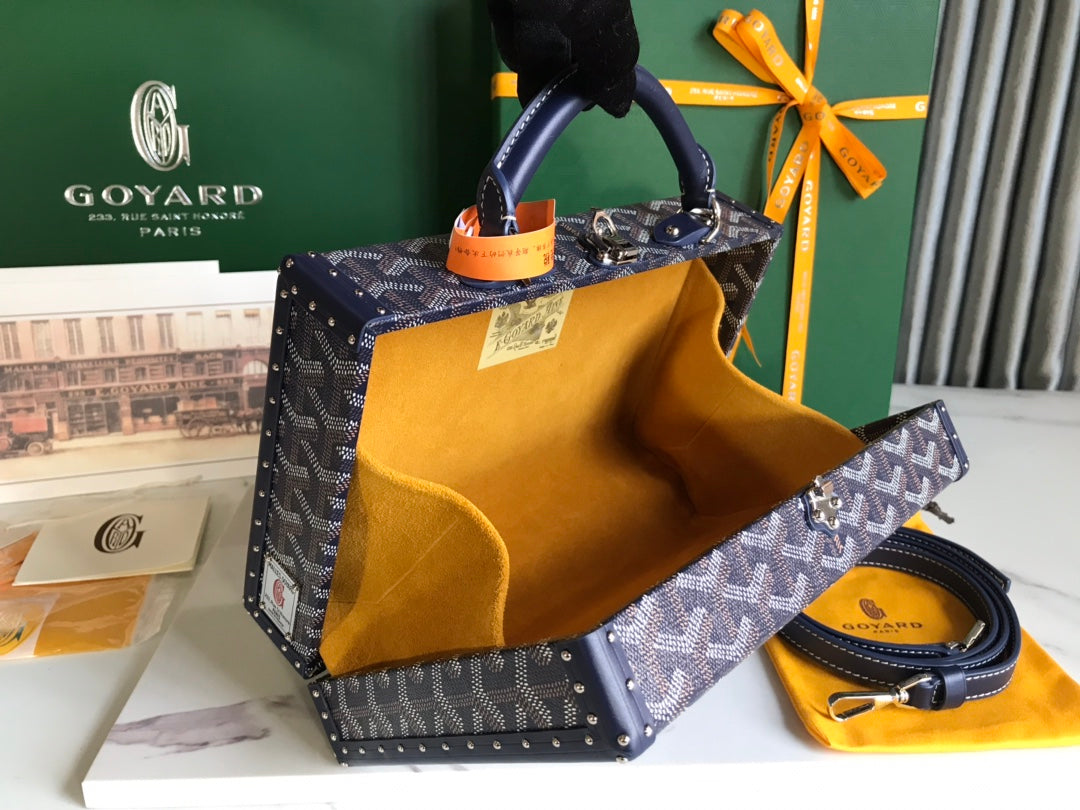 Goyard Grand Hôtel Trunk Bag 24.5cm Navy Blue Goyardine Canvas And Calfskin