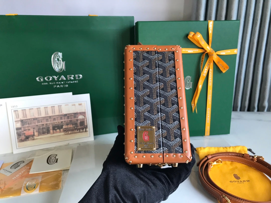 Goyard Grand Hôtel Trunk Bag 24.5cm Cm Black Goyardine Canvas And Tan Calfskin