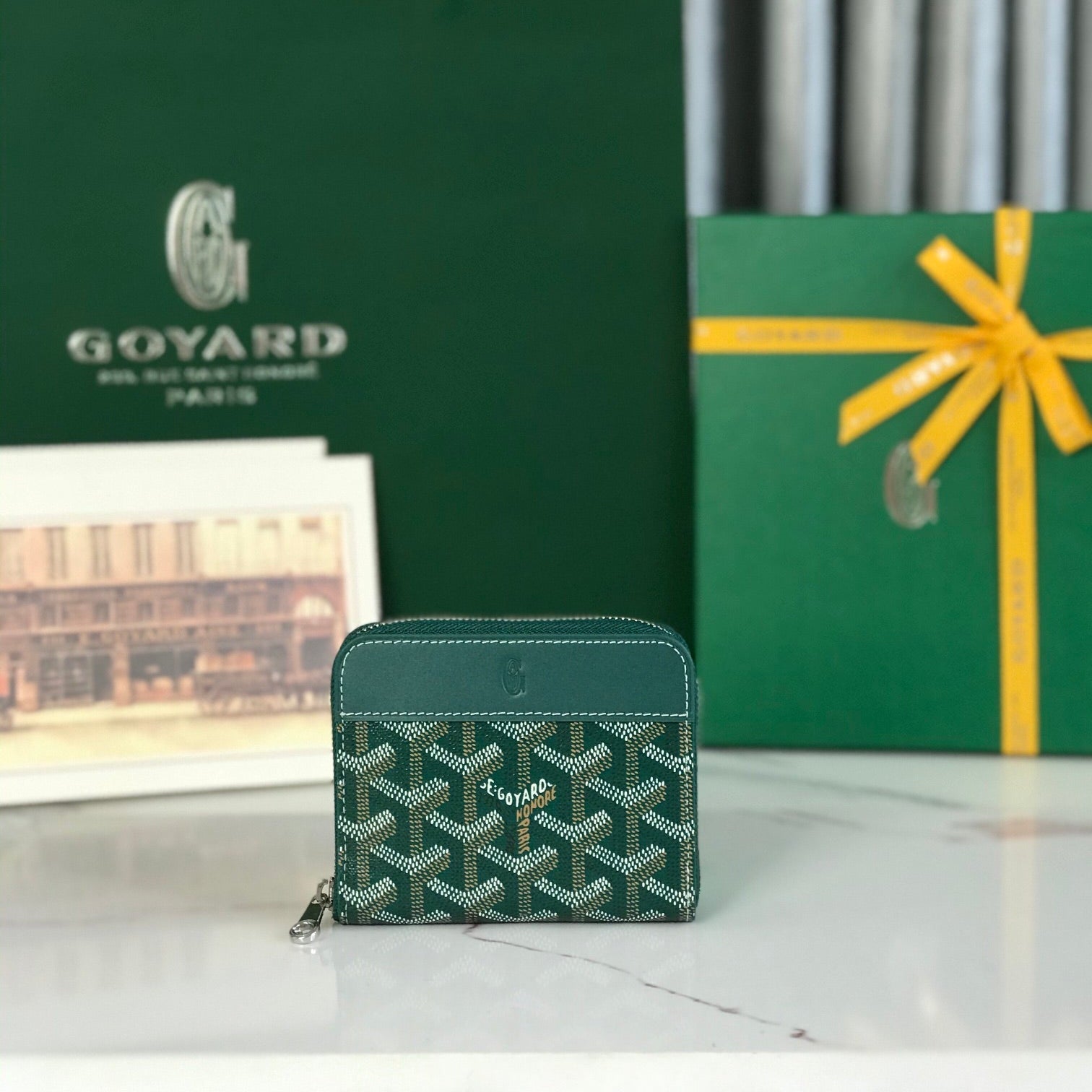 Goyard Matignon Mini Wallet 11 Cm Green Goyardine Canvas And Calfskin
