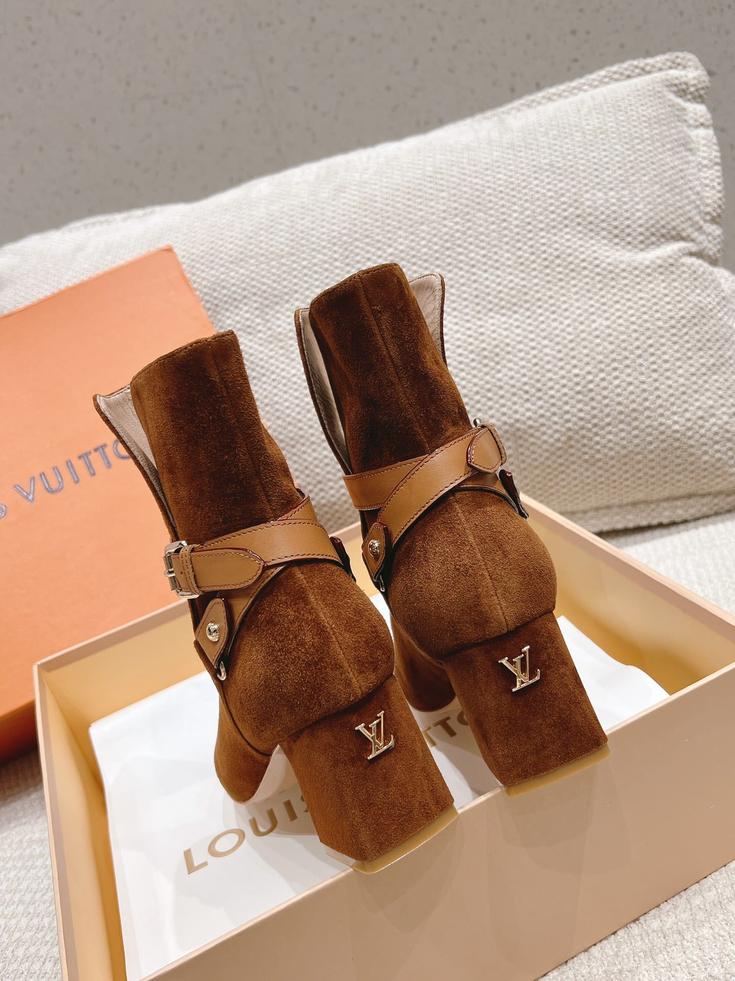 Louis Vuitton Parisienne Ankle Boot Suede Leather Brown