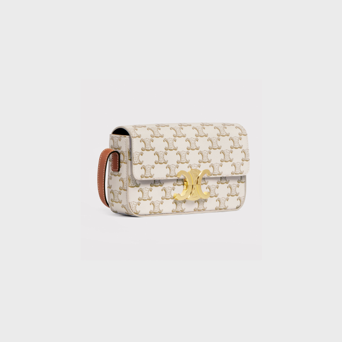 SHOULDER BAG CLAUDE IN TRIOMPHE CANVAS AND CALFSKIN WHITE