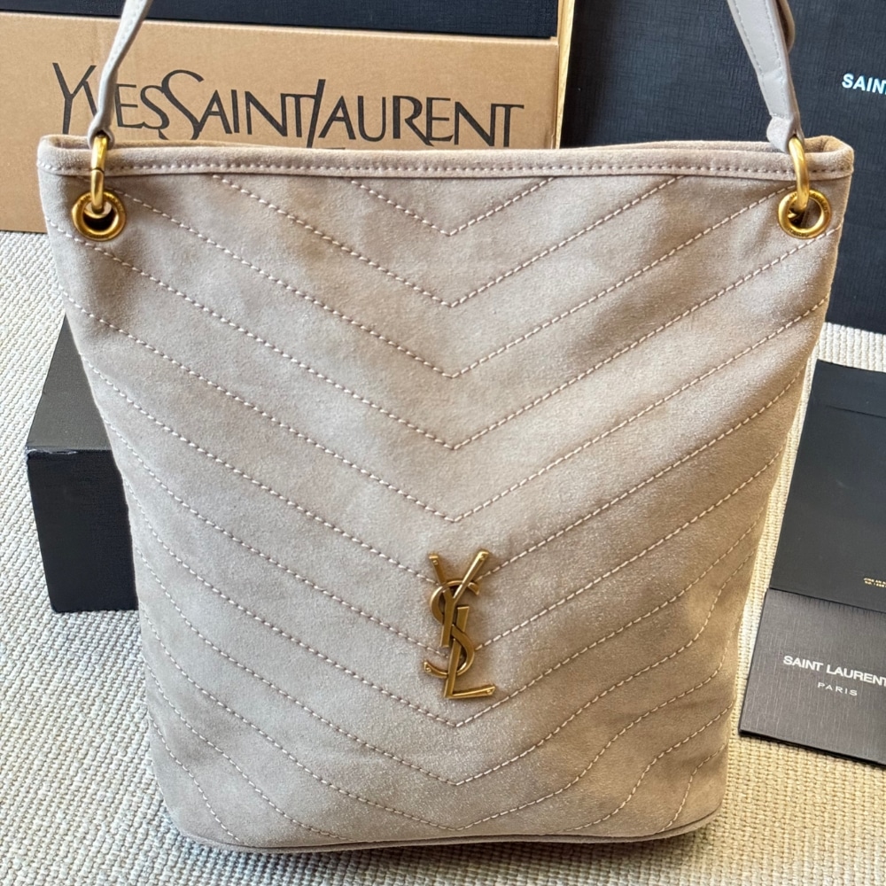 Saint Laurent Niki Supple Bucket In Suede Gray 38cm