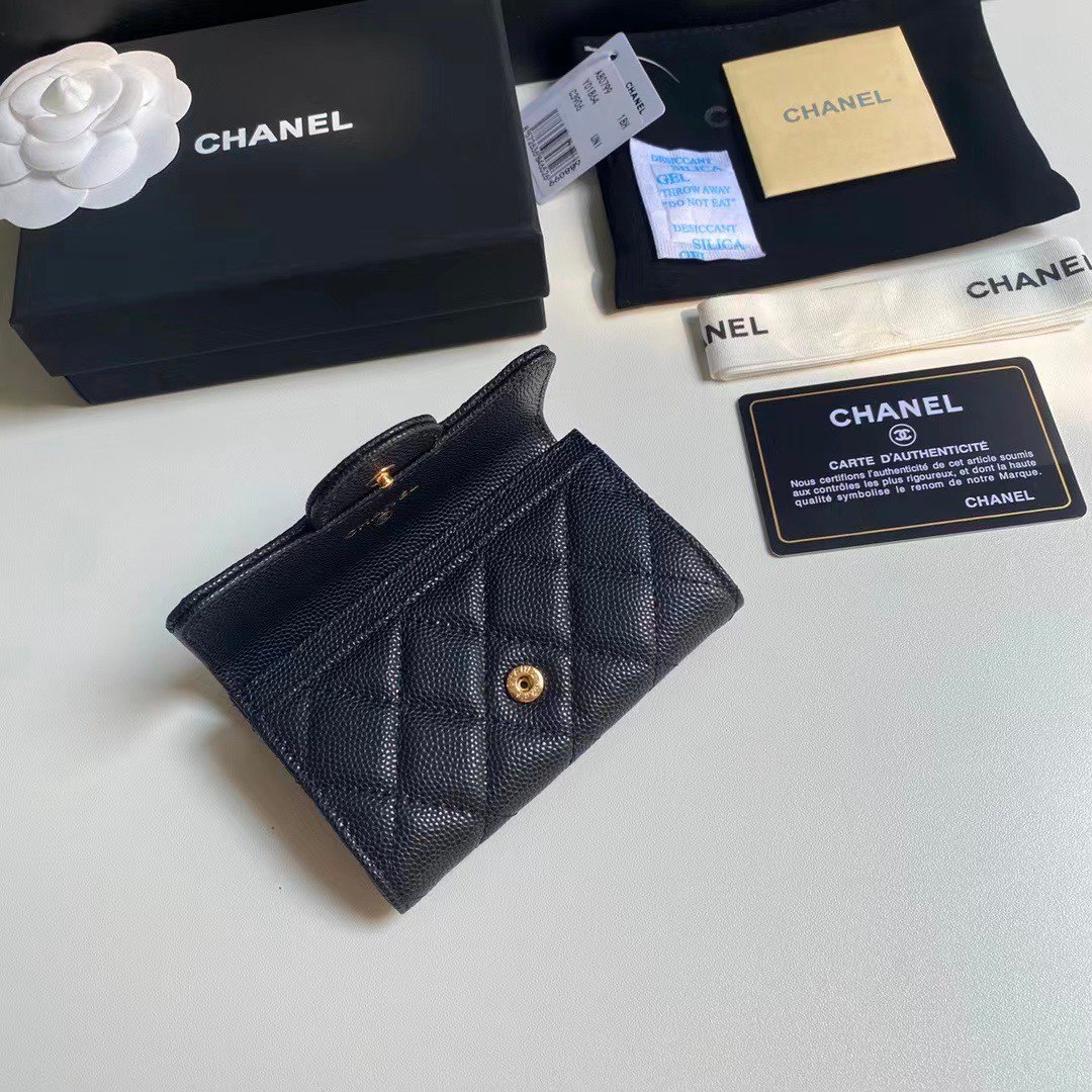 Chanel Classic Card Holder Grain Leather Black With Gold Hardware 11Cm Ap0214 Y01864 C3906