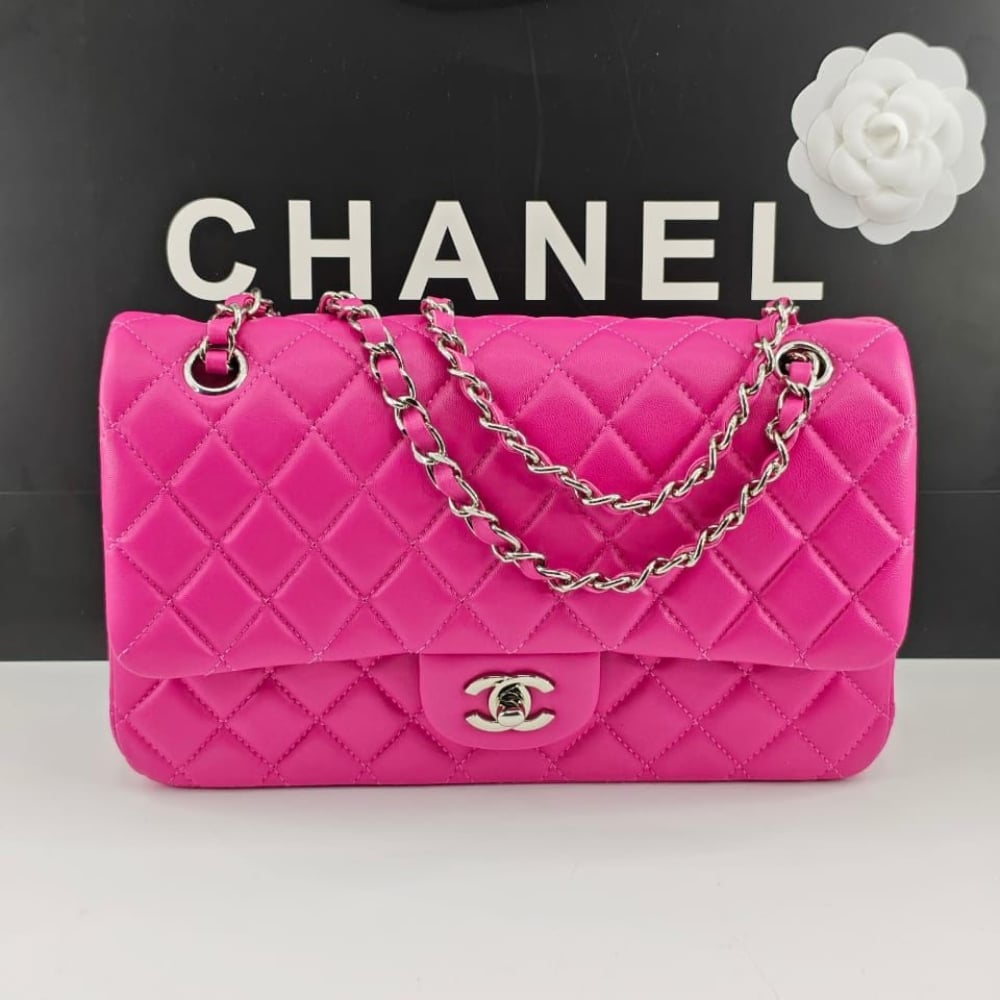 Chanel Classic Medium Flap Bag With Silver Hardware Pink 25Cm