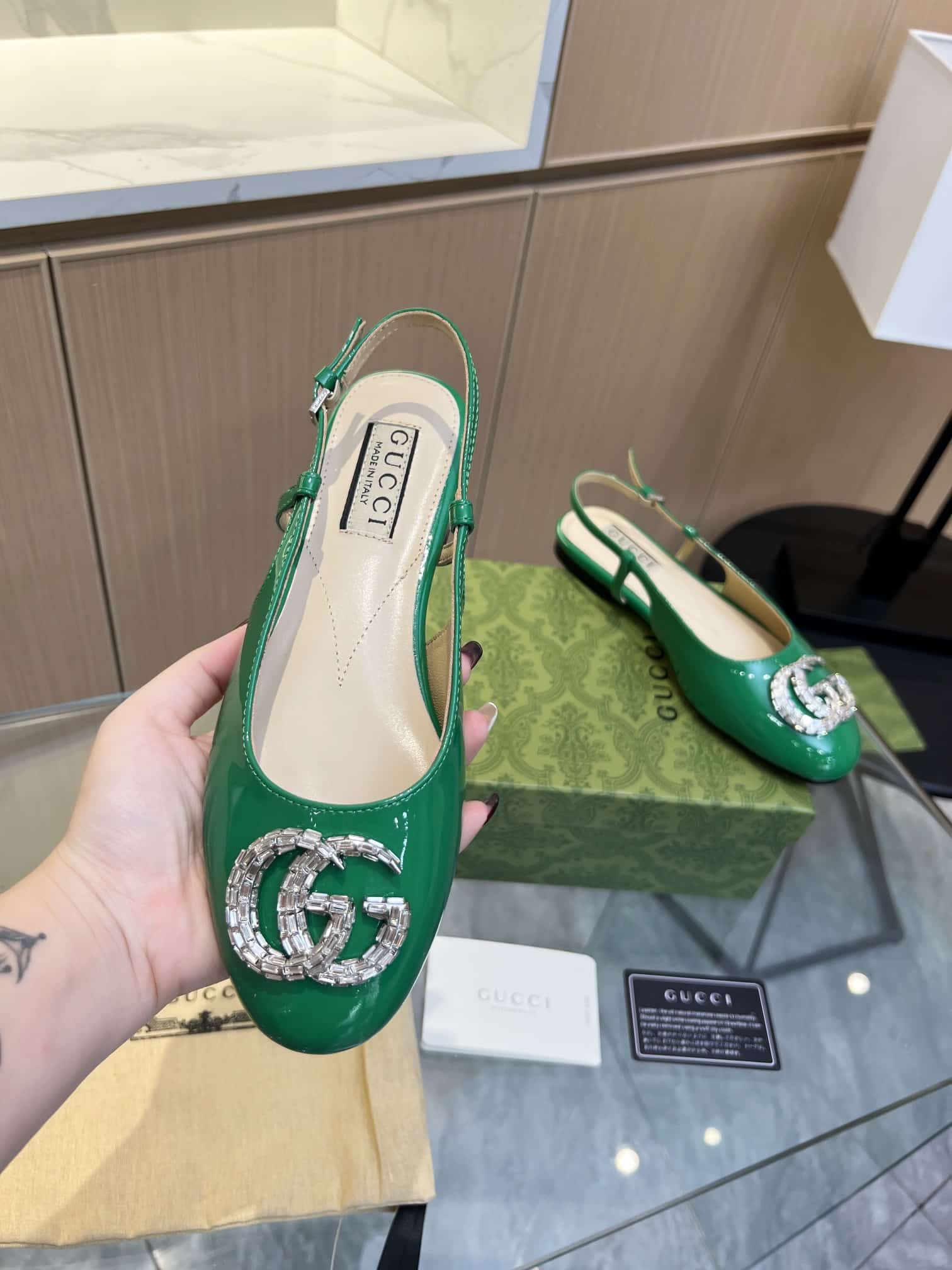 Gucci Gg Crystal Slingback Green