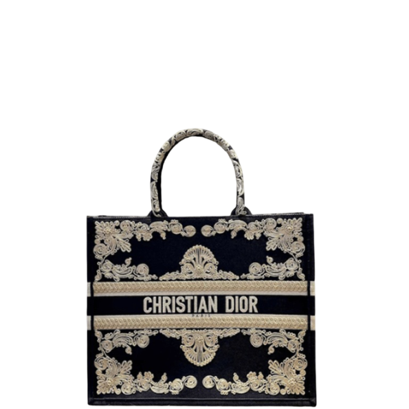 DIOR LARGE BOOK TOTE BLUE GOLD CORNELY EMBROIDERY 42CM