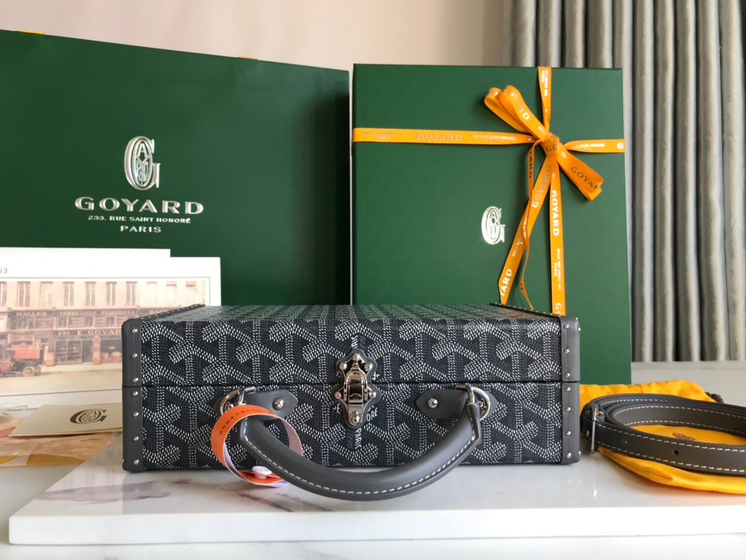 Goyard Grand Hôtel Trunk Bag 24.5cm Grey Black Goyardine Canvas And Calfskin