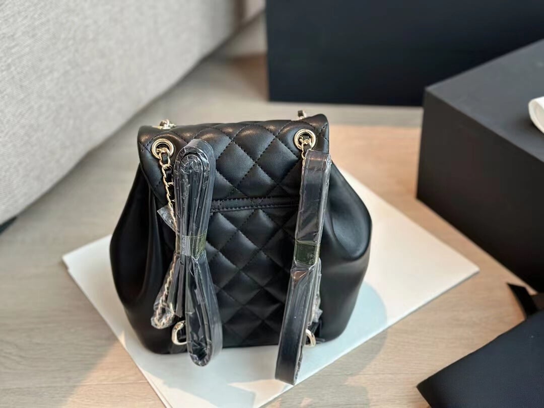 Chanel Duma Matelasse Leather Chain Backpack Black 20Cm/7.8in