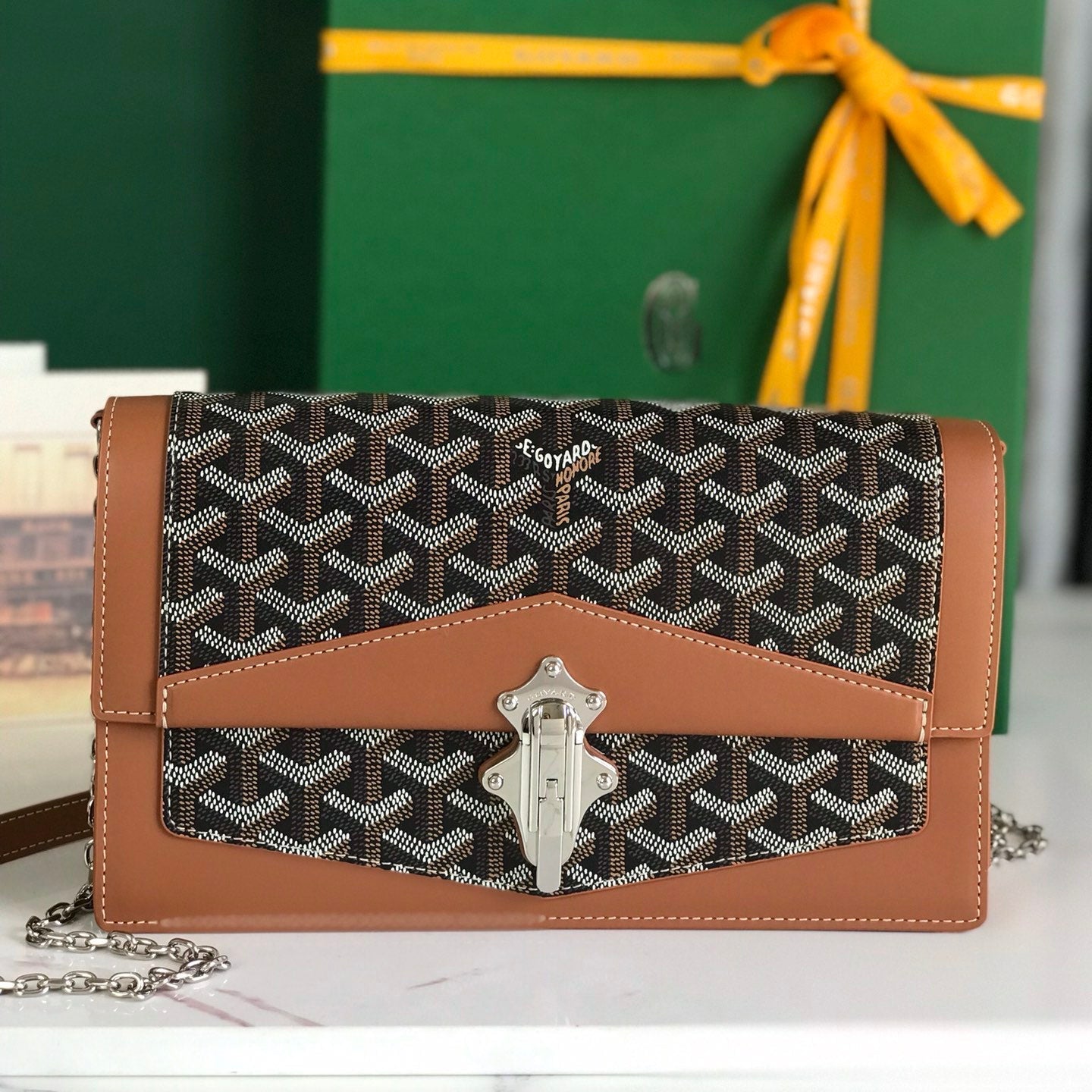 Goyard Duchesse Marie-Caroline Bag 25 Cm Black Goyardine Canvas And Tan Smooth Calfskin