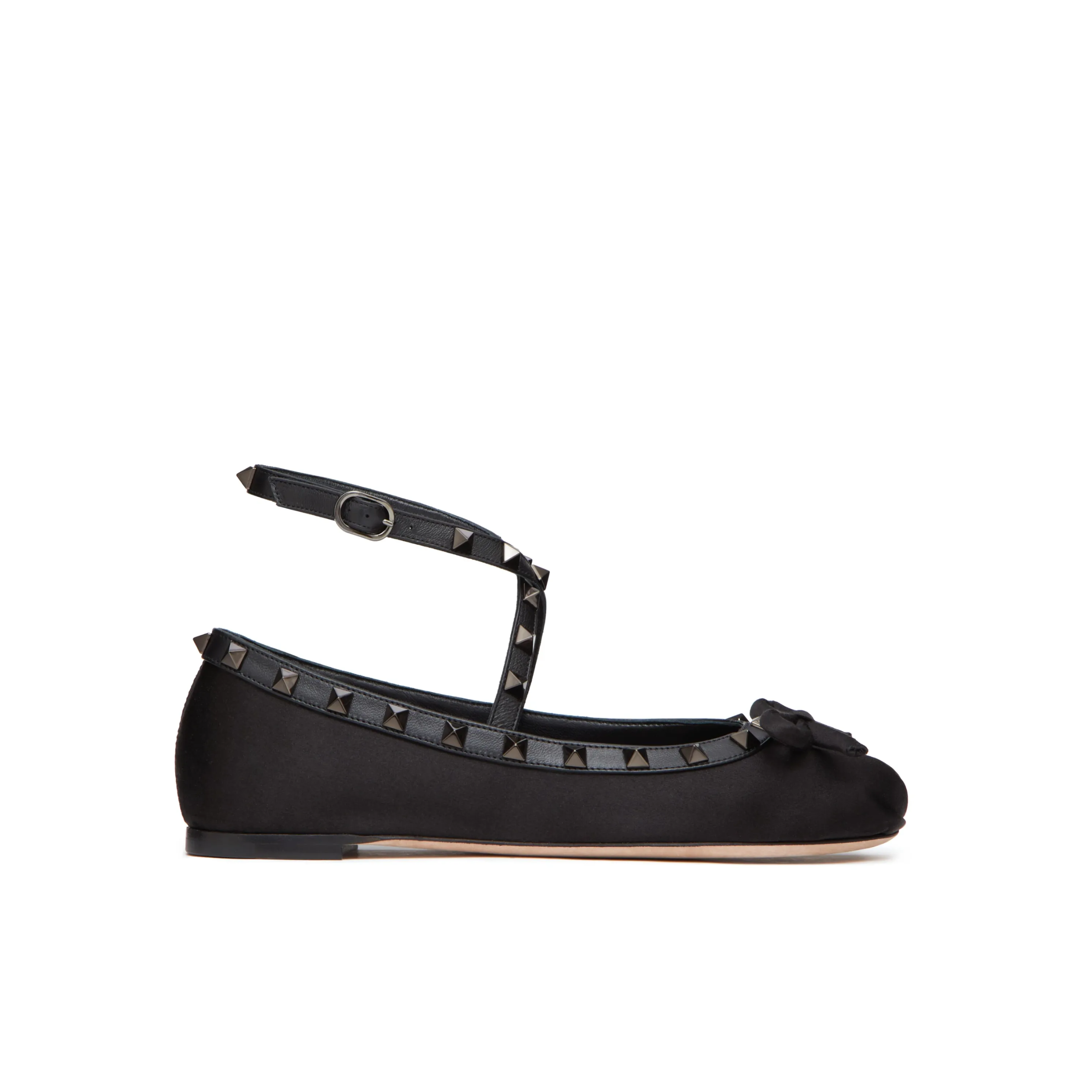 Valentino Garavani Rockstud Satin Ballerinas With Tone On Tone Studs Black 3W2S0Hb6Eql 0No