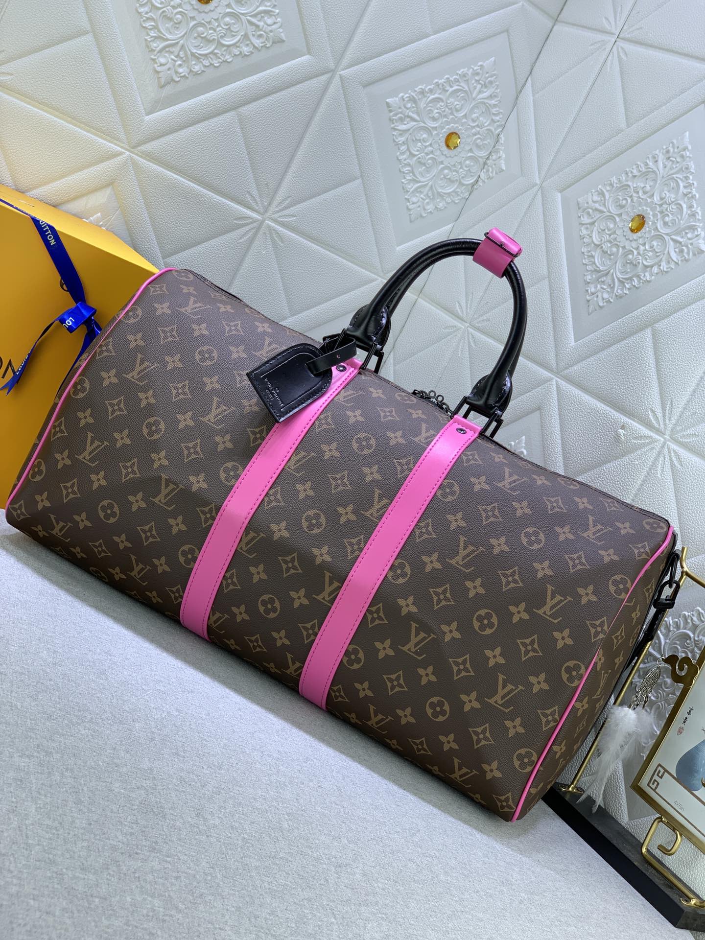 Louis Vuitton Keepall Bandouli Re 50 Brown And Pink Macassar Canvas M45866