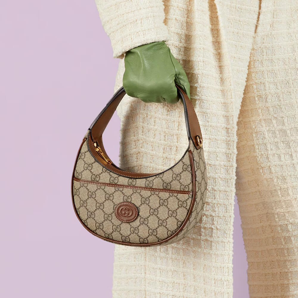 Gucci Half-Moon-Shaped Mini Bag with Interlocking G Brown