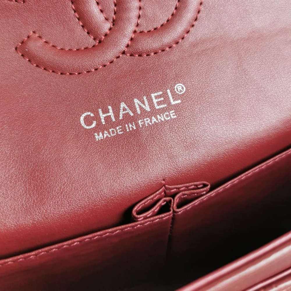 Chanel Medium Classic Flap Bag Silver Hardware Burgundy 25Cm A01113