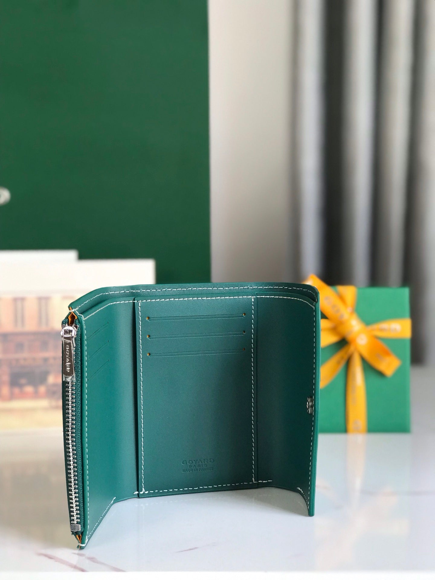 Goyard Saint-Gabriel Wallet 12 Cm Green Calfskin And Goyardine Canvas