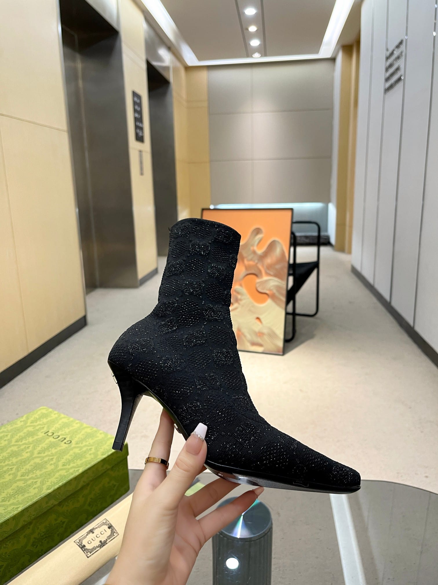 Gucci Women’S Gg Knit Ankle Boots Black 718378 Facfm 8720