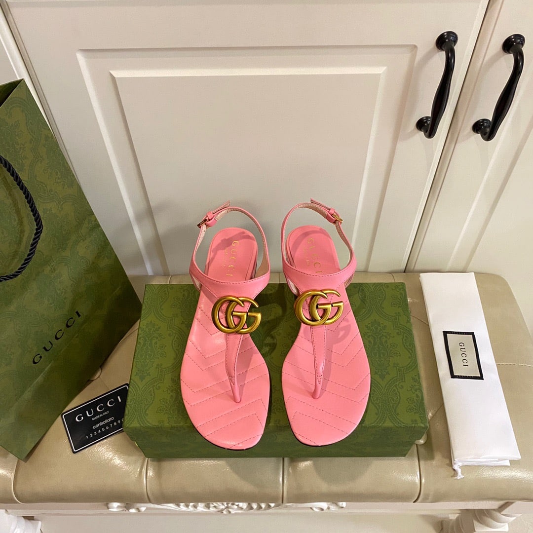 Gucci Double G Sandal Leather Pastel Pink 674840 Bko00 5815