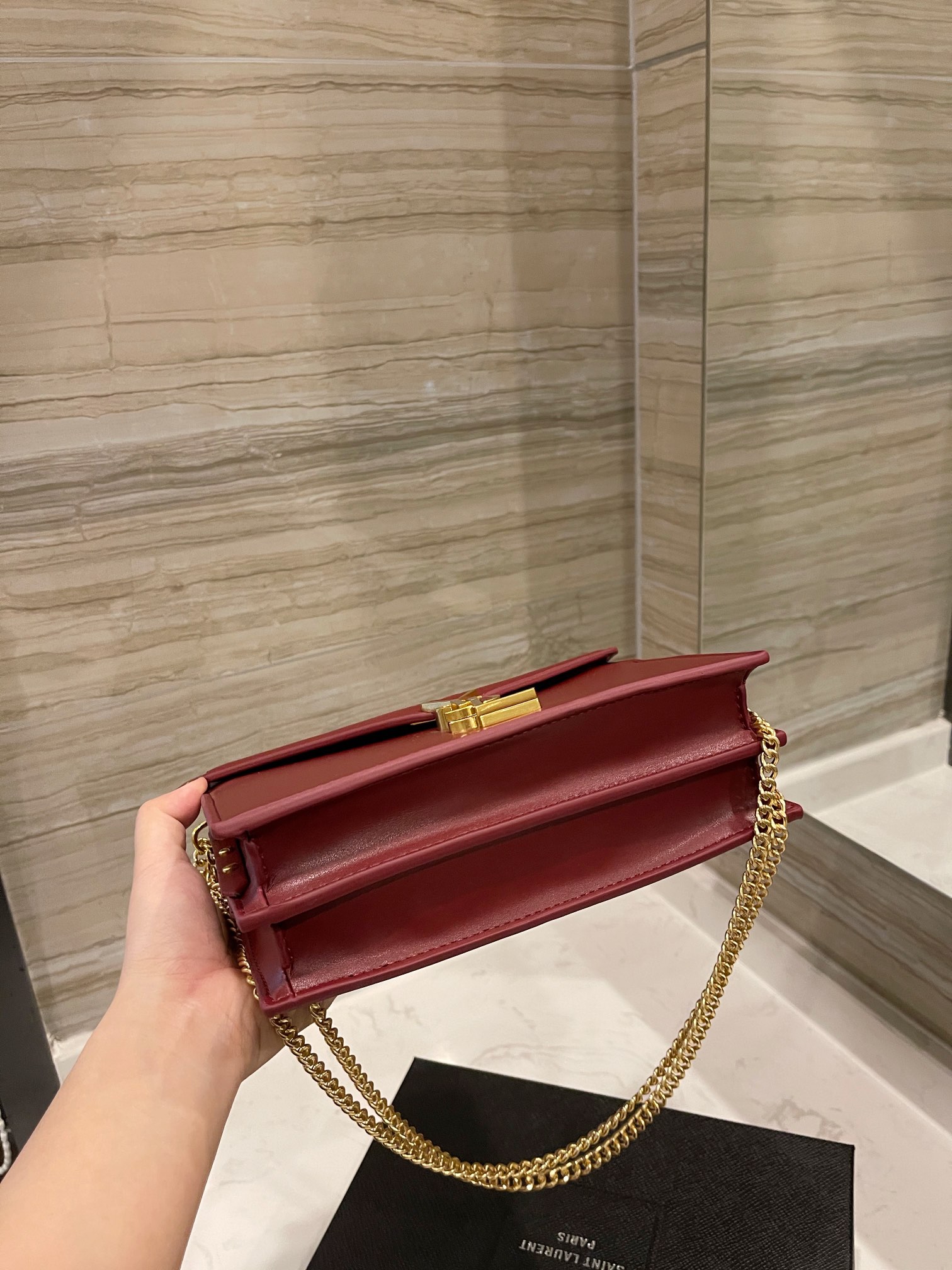 Saint Laurent Cassandra Chain Crossbody Bag Wine Red