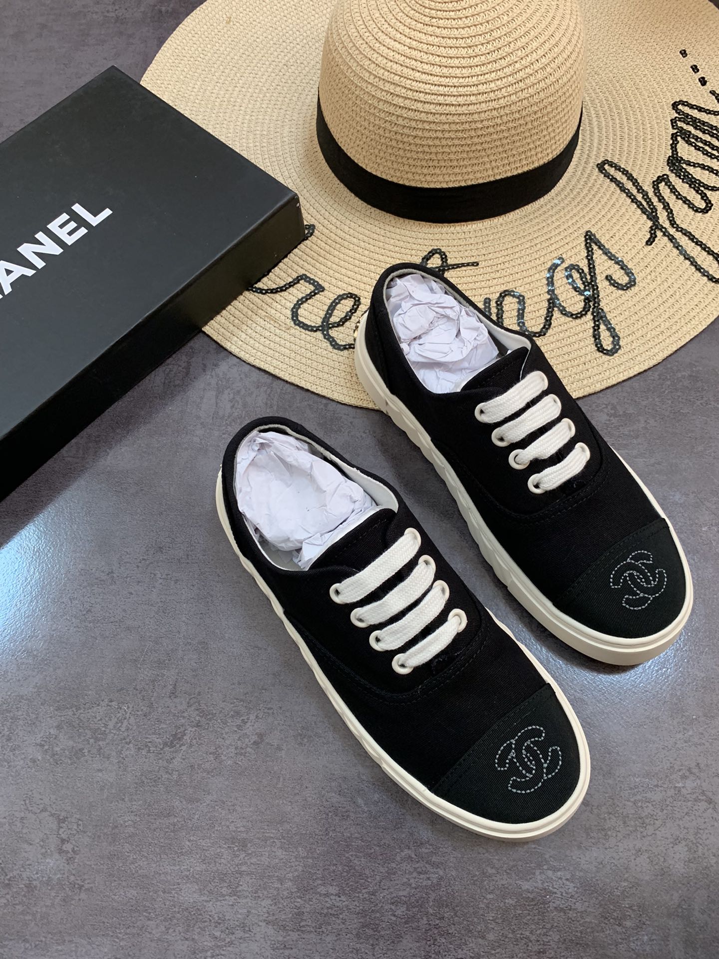 Chanel Cc Sneakers Canvas Mix In Black