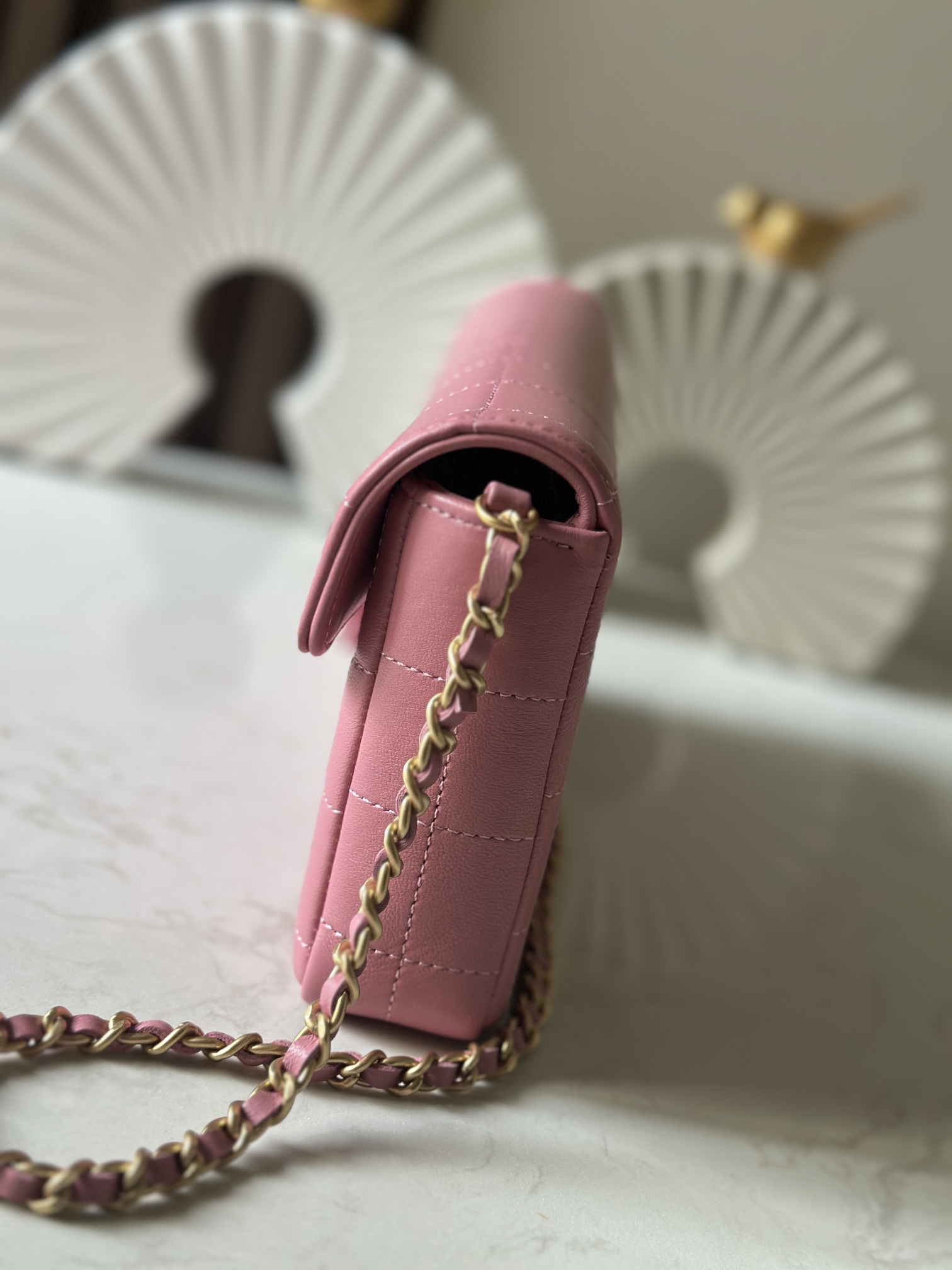 Vintage Chocolate Bar (Ice Cube) Flap Bag Pink Quilted Lambskin with 24K Gold Hardware