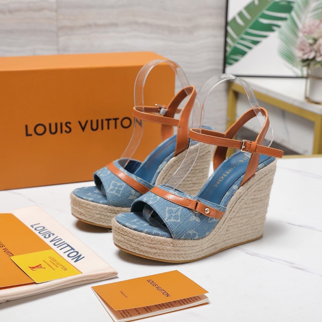 Louis Vuitton Helios Wedge Sandal Denim Blue 1Acizj