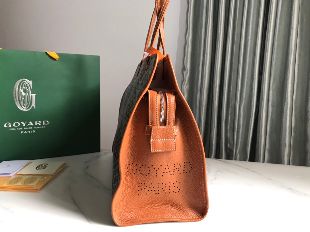 Goyard Hardy Pm Bag 40 Cm Black Goyardine Canvas And Tan Taurillon Leather Trim