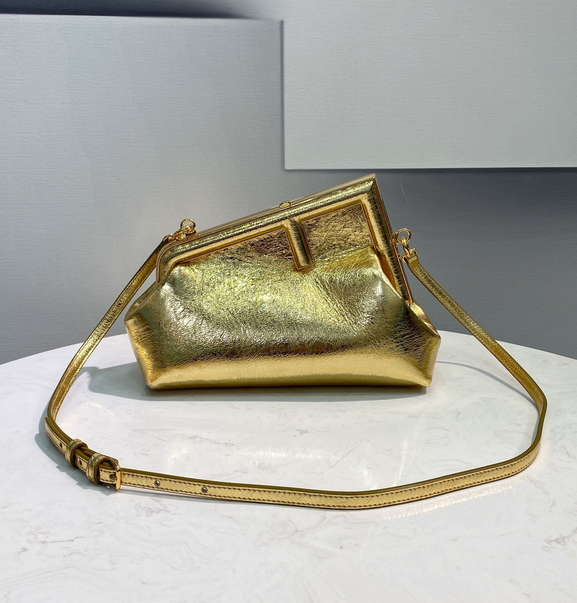 Fendi First Small Laminate Leather Bag Gold 24cm 8BP129AISPF0RXU