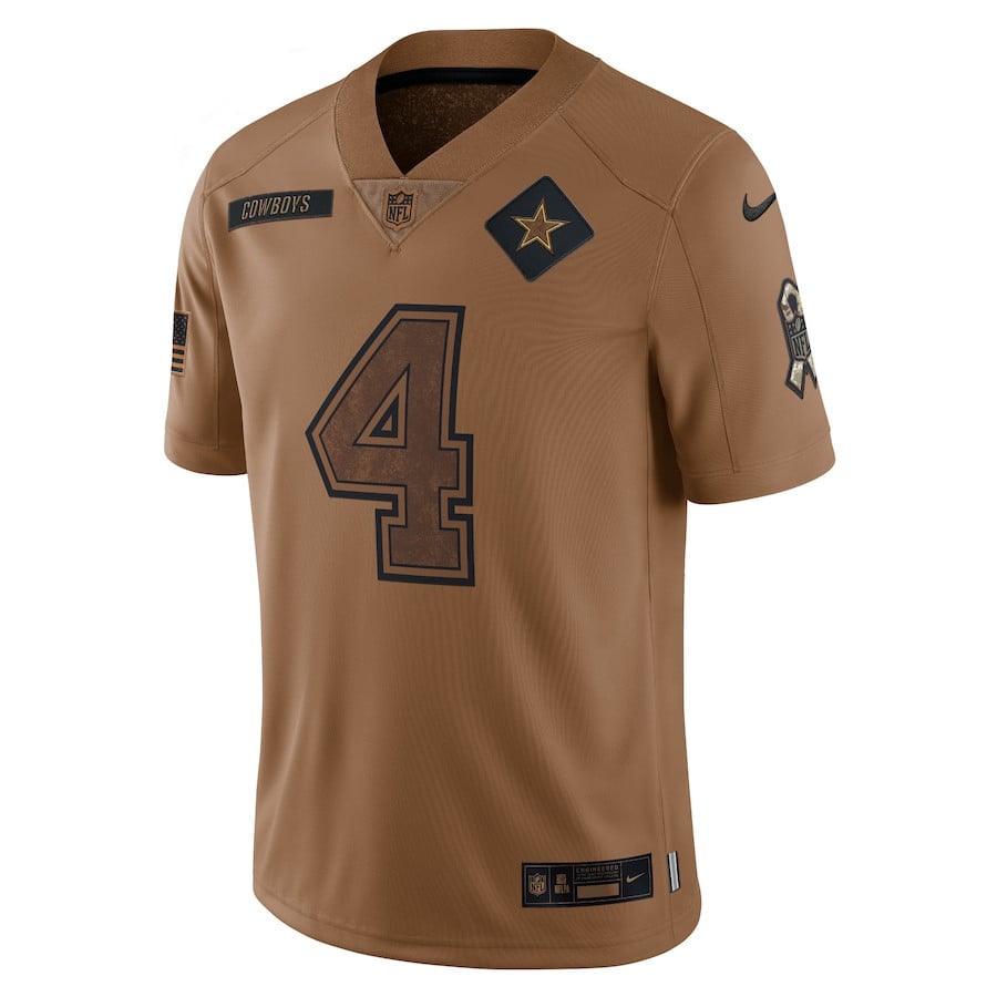 Dak Prescott 4 Dallas Cowboys 2023 Salute To Service Jersey - Brown