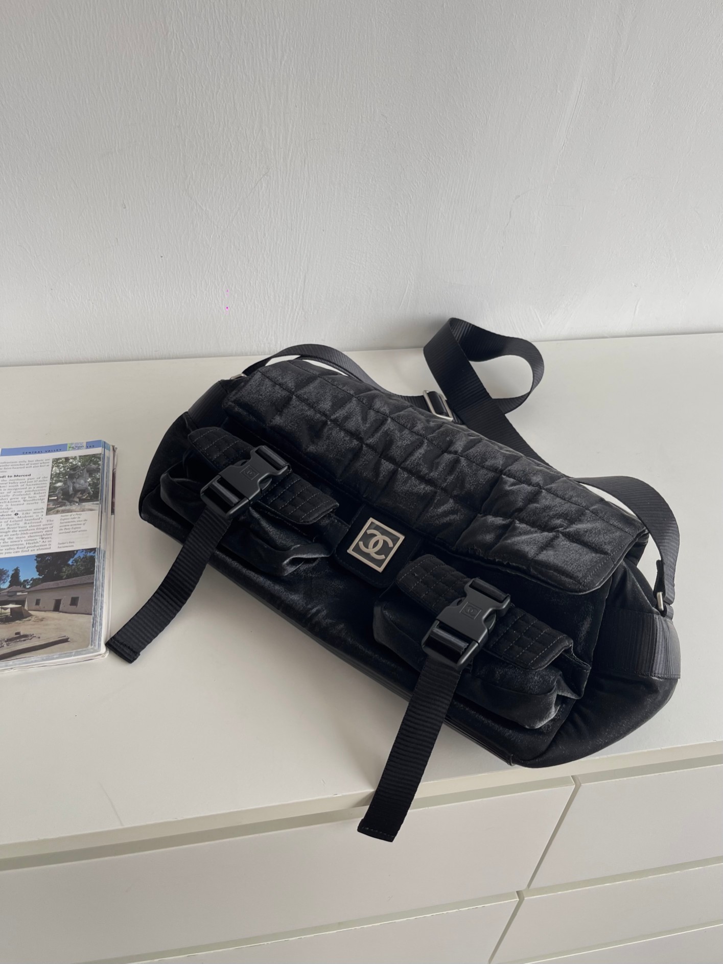 Vintage Cocoon Black Quilted Nylon & Lambskin Messenger Bag
