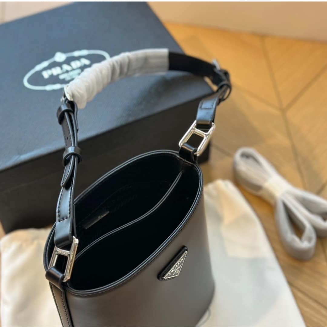 Prada Spazzolato Bucket Bag Black 17Cm