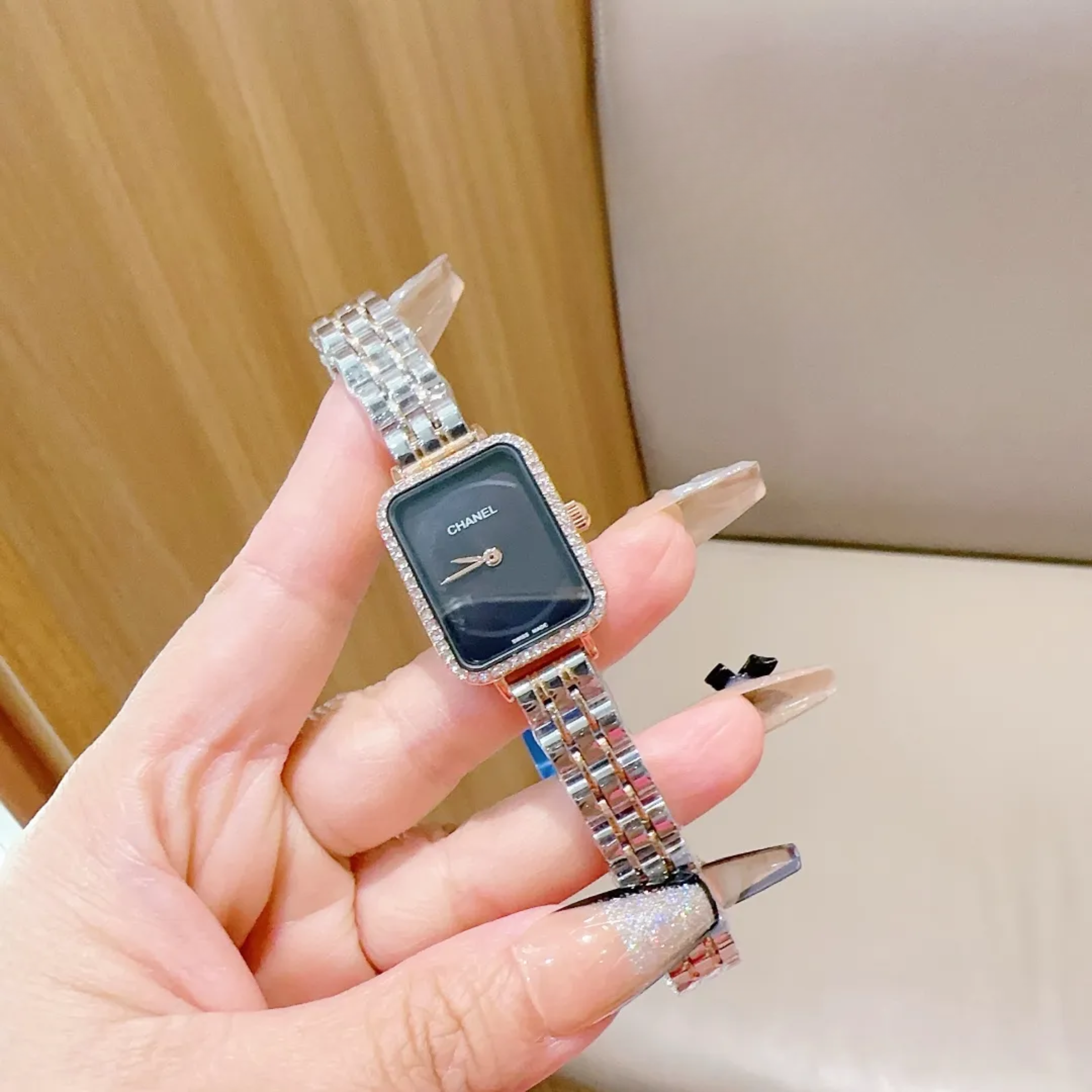 Chanel Steel Diamond Watch Black Dial