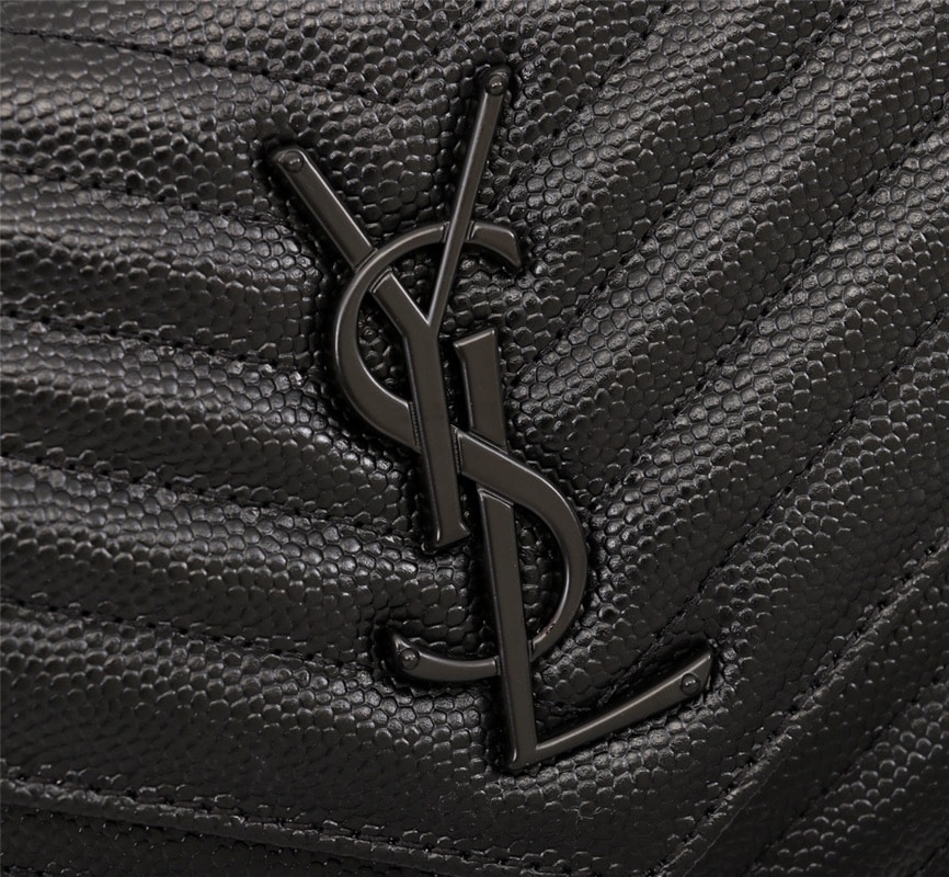 Saint Laurent Cassandre Matelassé Chain Wallet In Grain De Poudre Embossed Black Noir 22Cm 377828Bow081000