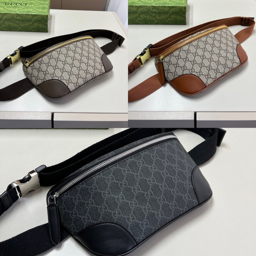 Gucci GG Emblem Small Belt Bag Black Fabric 23Cm ‎821165 FAED9 1000