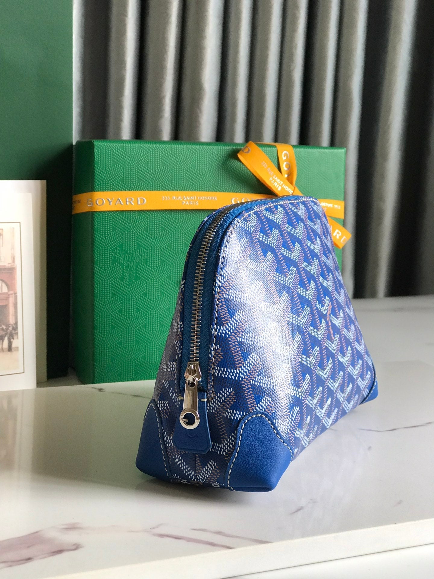 Goyard Vendôme Cosmetic Pouch 17cm Sapphire Blue Goyardine Canvas And Calfskin Trim