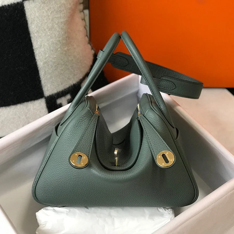 HM LINDY 30 BAG IN DARK GREEN CALFSKIN GOLD HARDWARE