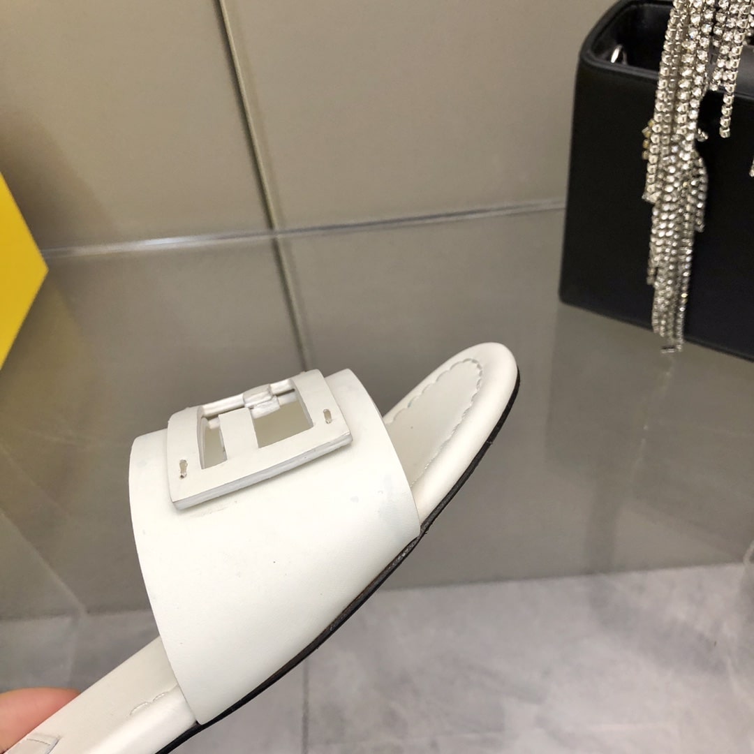 Fendi Baguette White Leather Slides