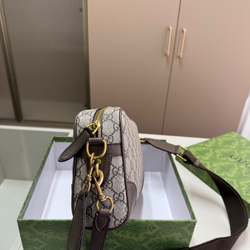 Gucci GG Emblem Small Crossbody Bag Grey And Dark Brown 23Cm