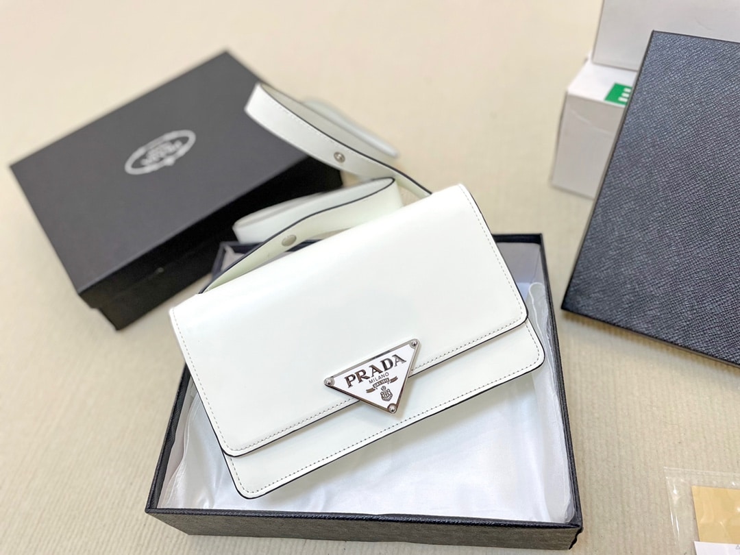 Prada Emblème Brushed-Leather Bag White 24cm
