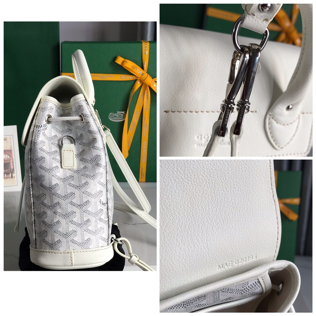 Goyard Alpin Mini Backpack 21 Cm White Lambskin And Goyardine Canvas